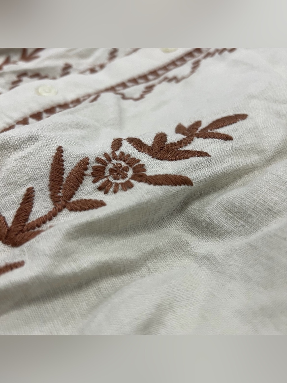 Abercrombie and Fitch Shirt Mens XXL Beige Summer Linen Blend Embroidered - Picture 3 of 8